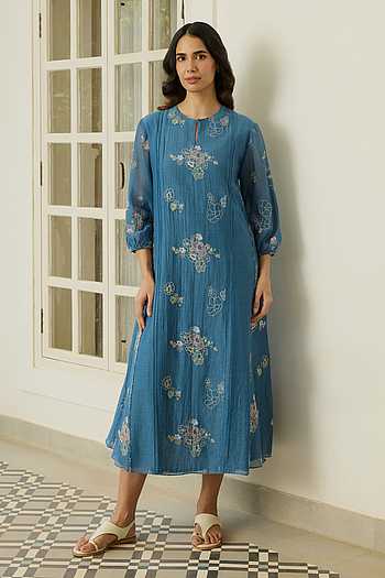 Indigo Thread Embroidered Dress