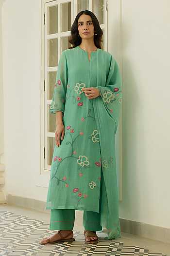 Mint Floral Applique Kurta Set