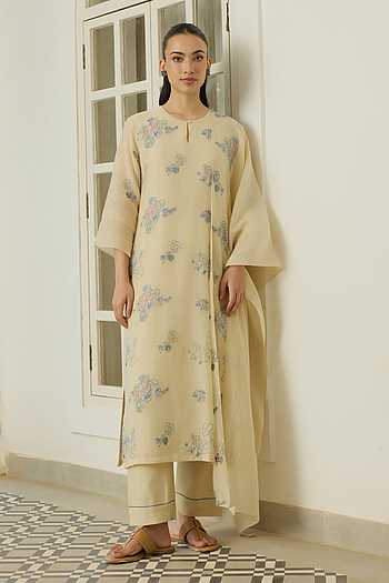 Ecru Thread Embroidered Kurta Set