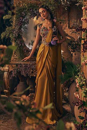Story Telling Draped Saree With Embroidered Blouse