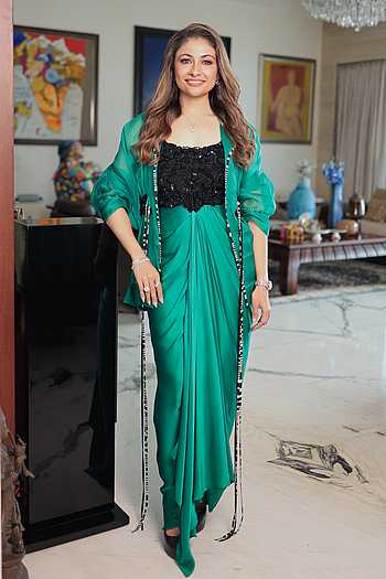 Organza Peplum Cape With Draped Dress