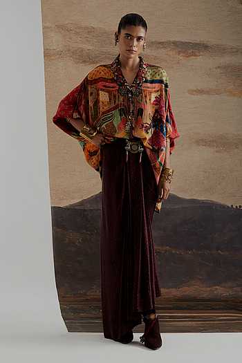Mandala Print Shirt & Draped Skirt Set