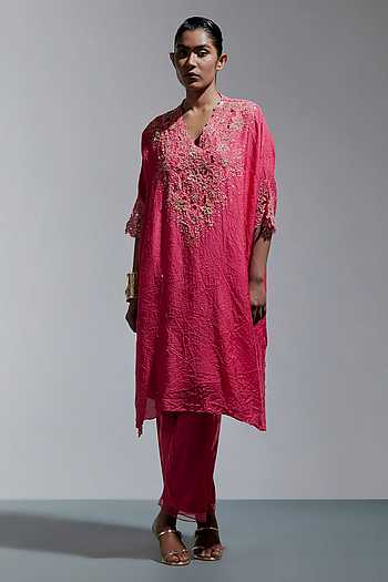 Neckline Embroidered Kaftan & Pant Set