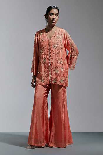 Floral Sequin Work Kurta With Sharara