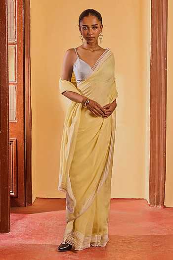 Handwoven Linen Saree With Unstitched Blouse Piece