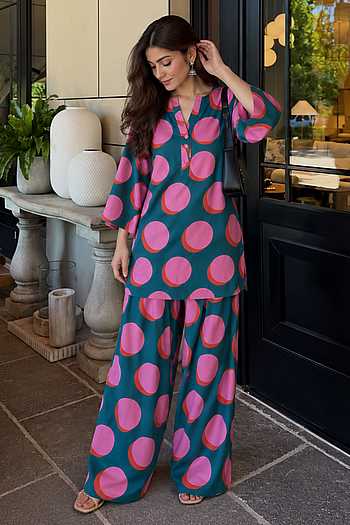 Polka Dot Print Kurta & Farshi Salwar Set