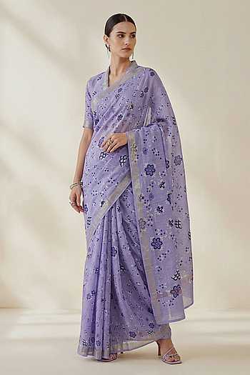 Botanical Pattern Saree With Running Blouse