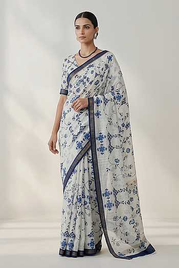 Botanical Print Saree & Running Blouse Set
