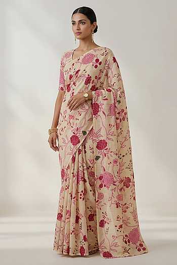 Linen Printed Saree With Running Blouse
