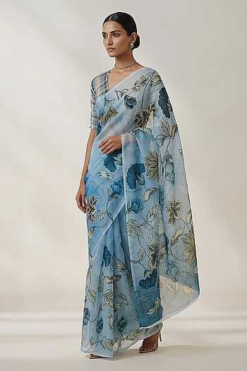 Floral Print Saree With Running Blouse