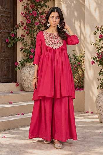 Placement Embroidered Anarkali With Palazzo