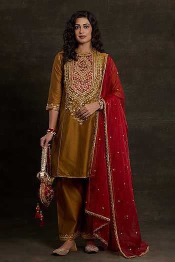 Embroidered Yoke Chanderi Kurta Set