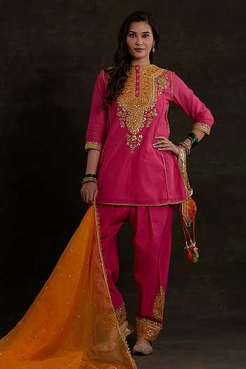 Embroidered Yoke Fuchsia Kurta Salwar Set
