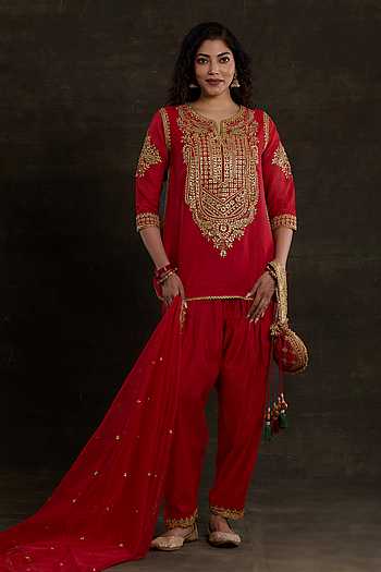 Embroidered Yoke Red Kurta Salwar Set