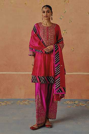 Leheriya Pattern Layered Anarkali Set
