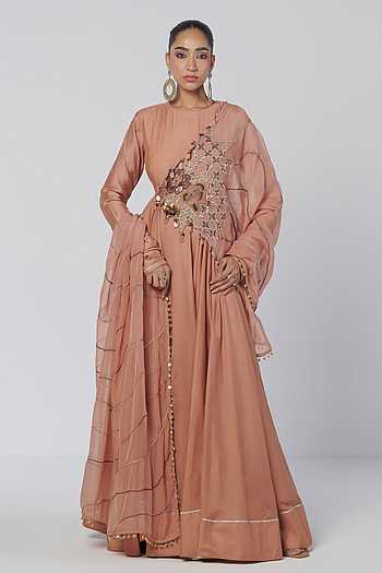 Biscoff Anarkali With Embroidered Dupatta