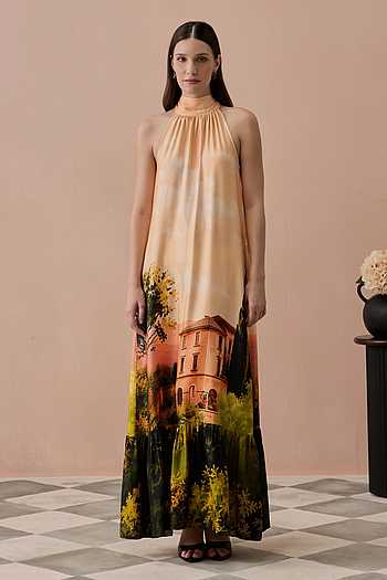Peach Toscana Printed Maxi Dress