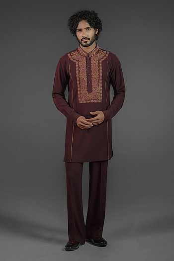 Imperial Wine Embroidered Kurta Set