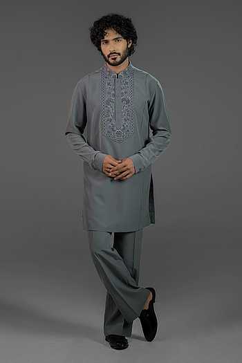 Mushroom Taupe Embroidered Kurta Set
