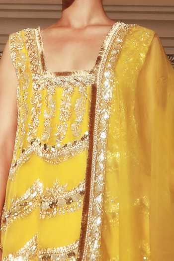 Buy Manish Malhotra Yellow Organza Anarkali Set Online | Aza Fashions