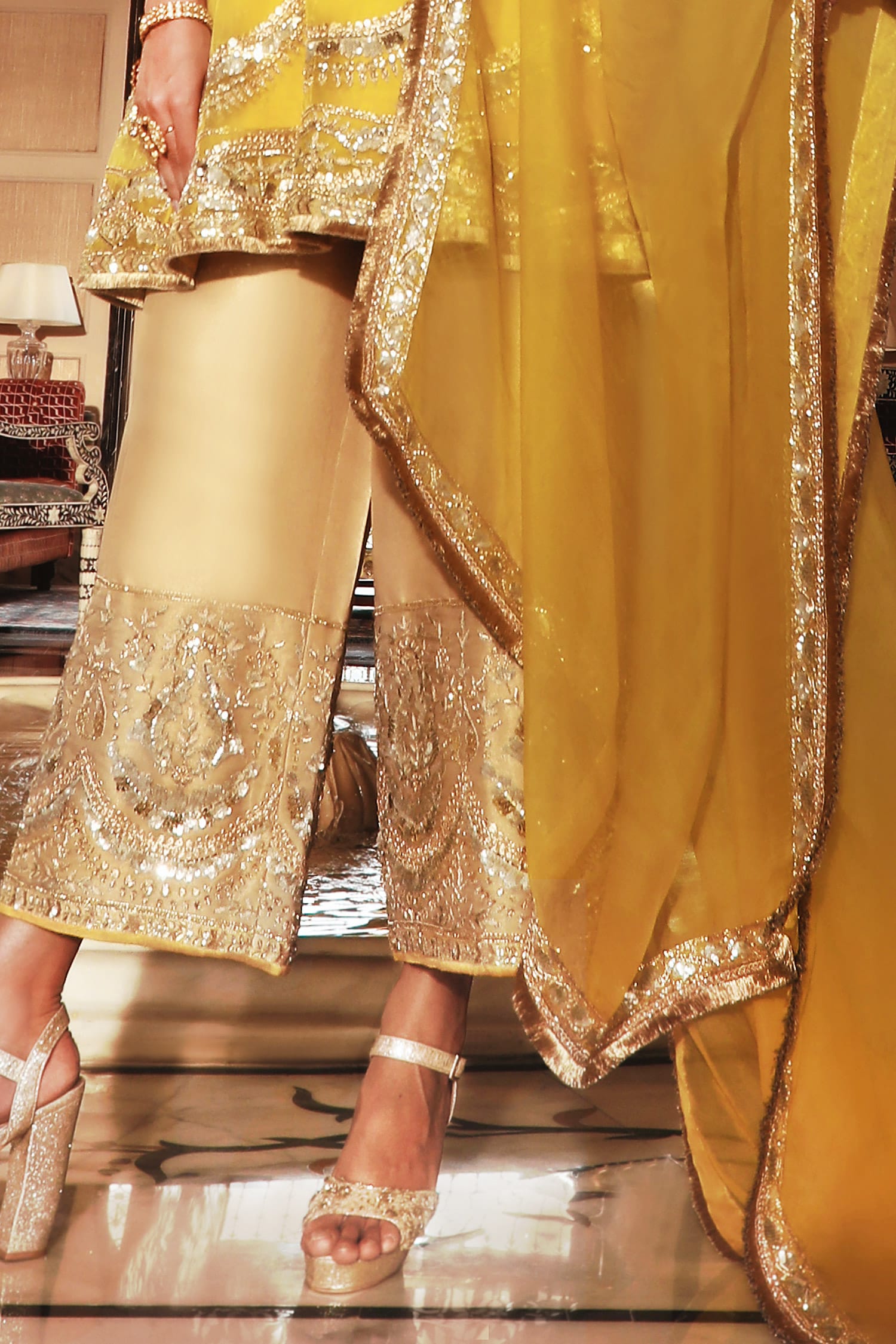 Buy Manish Malhotra Yellow Organza Anarkali Set Online Aza Fashions