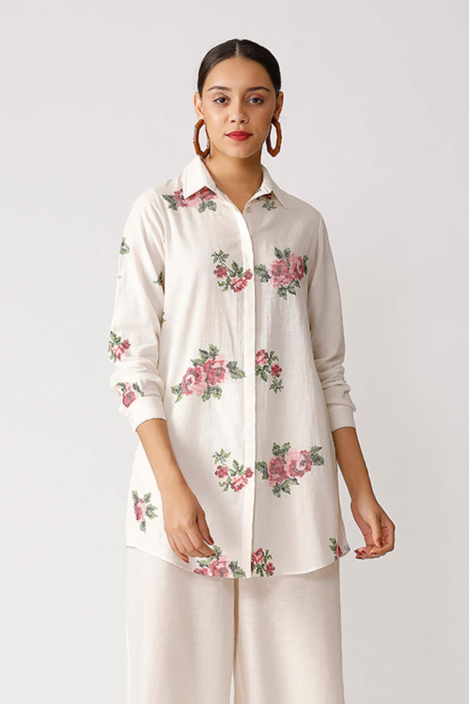 Buy Umbar White Cotton Embroidered Shirt Online | Aza Fashions