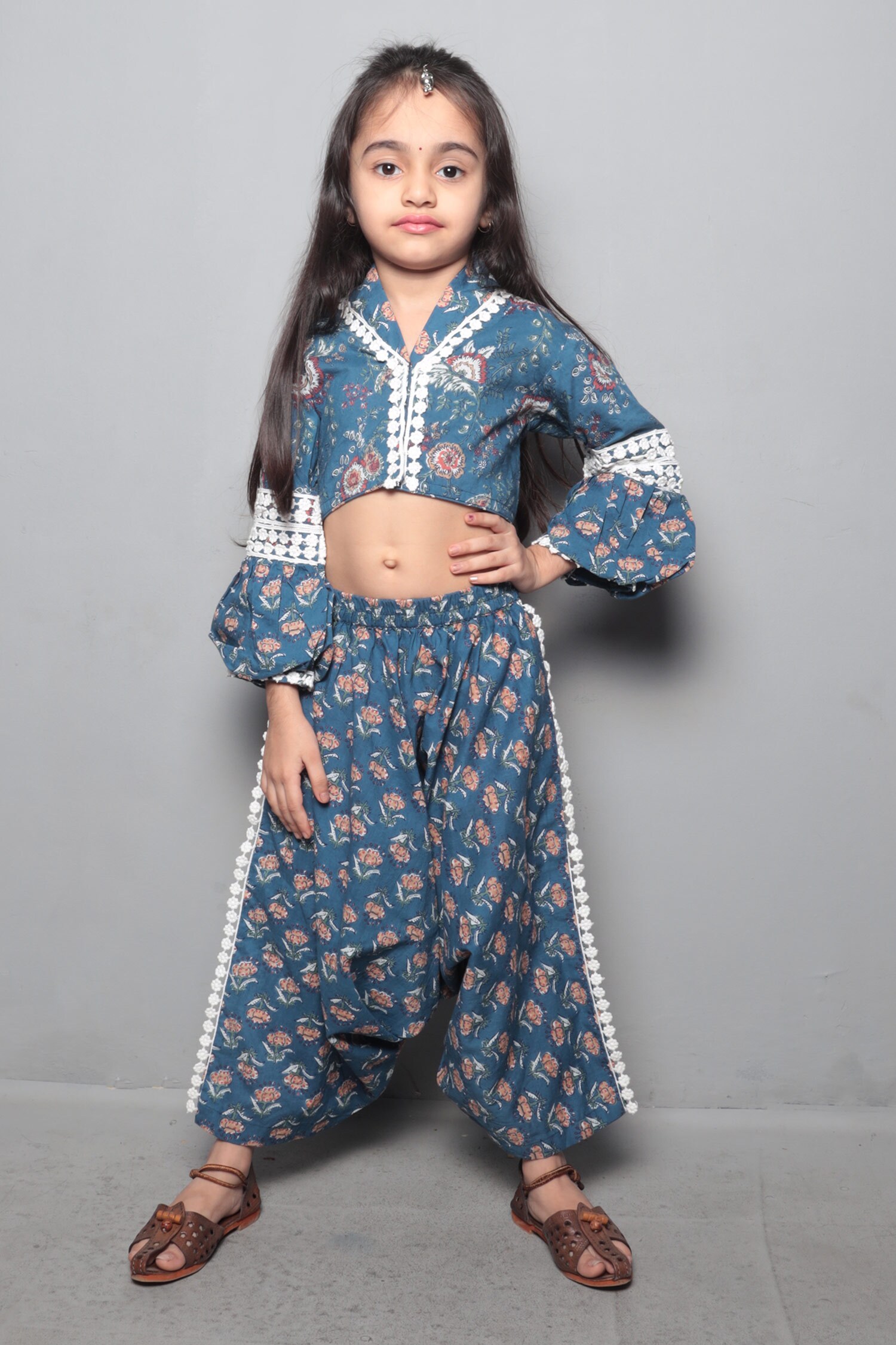 Buy Maaikid Blue Printed Dhoti Pant Set For Girls Online | Aza Fashions