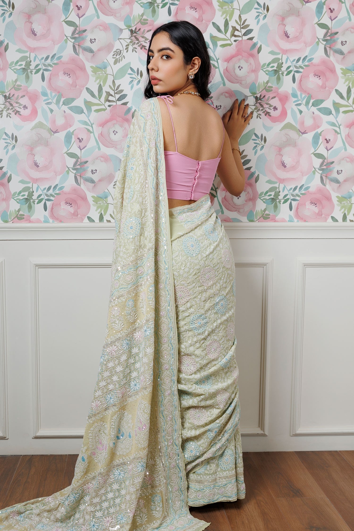 Bhavyaa' Hand Embroidered Georgette Chikankari Saree