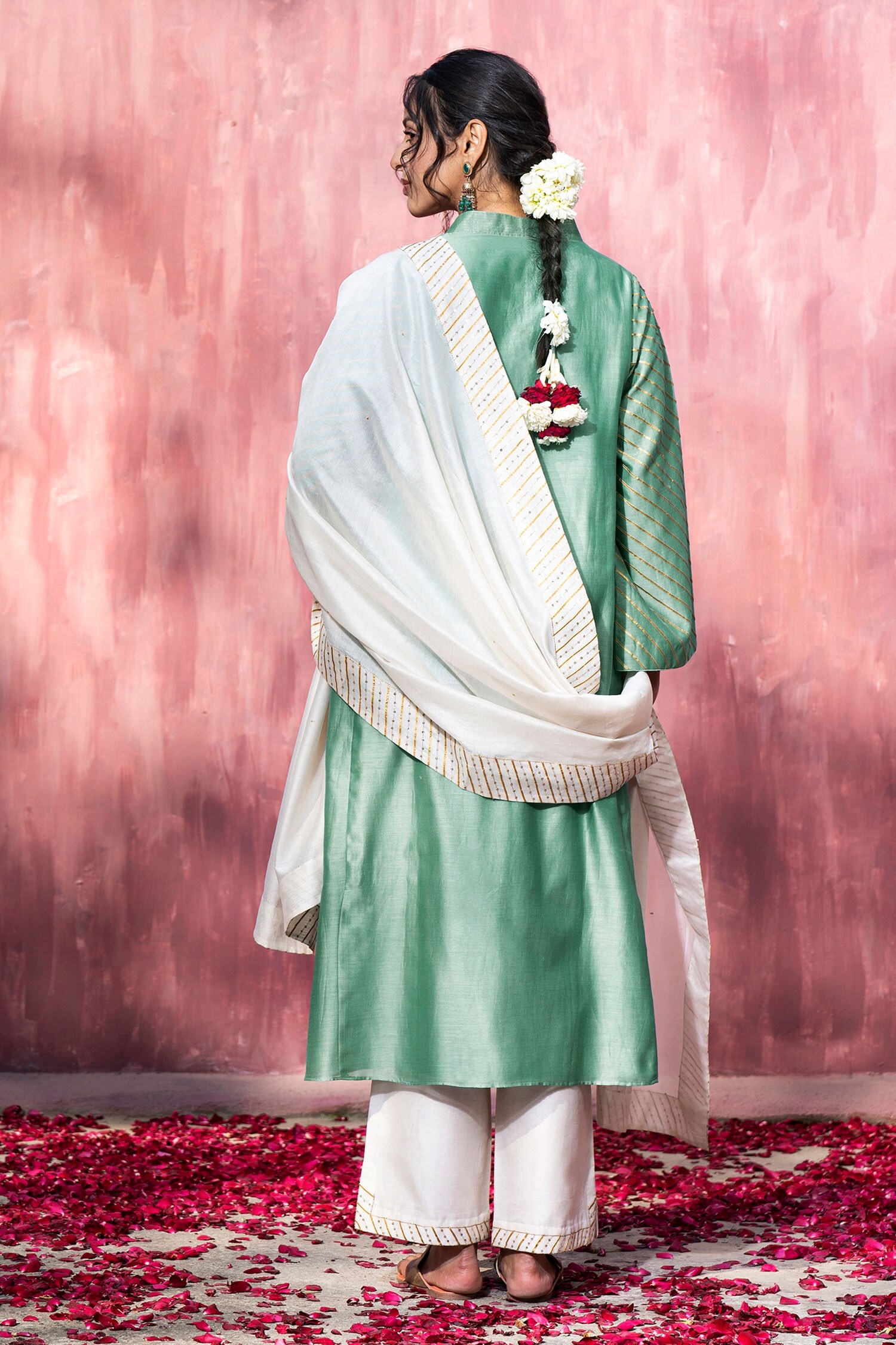 Weaver Story - Off White Chanderi Silk Embroidery Gota V Neck Saree Blouse  For Women