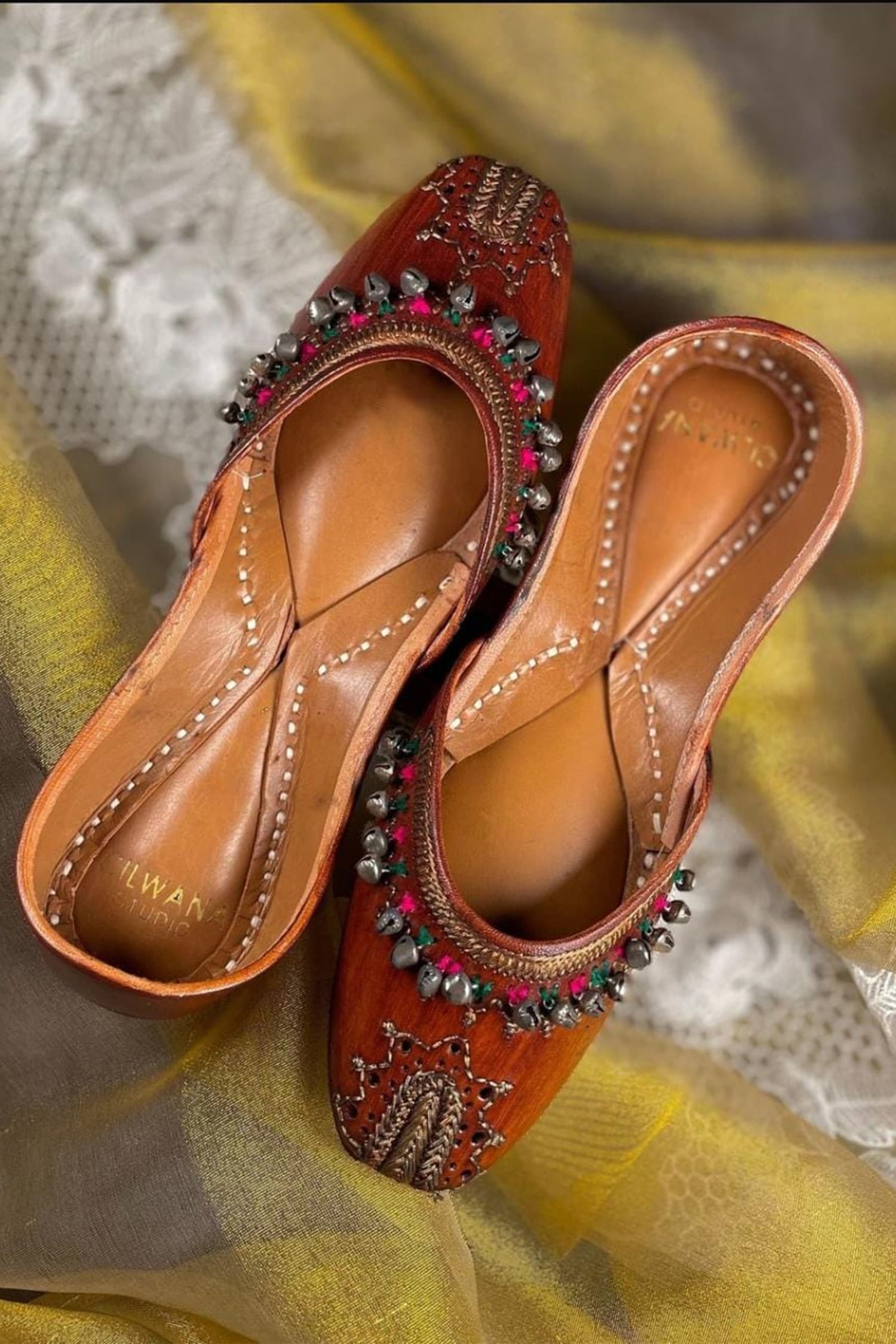 Buy Cilwana Studio Brown Geniune Leather Ghungroo Embellished Juttis ...