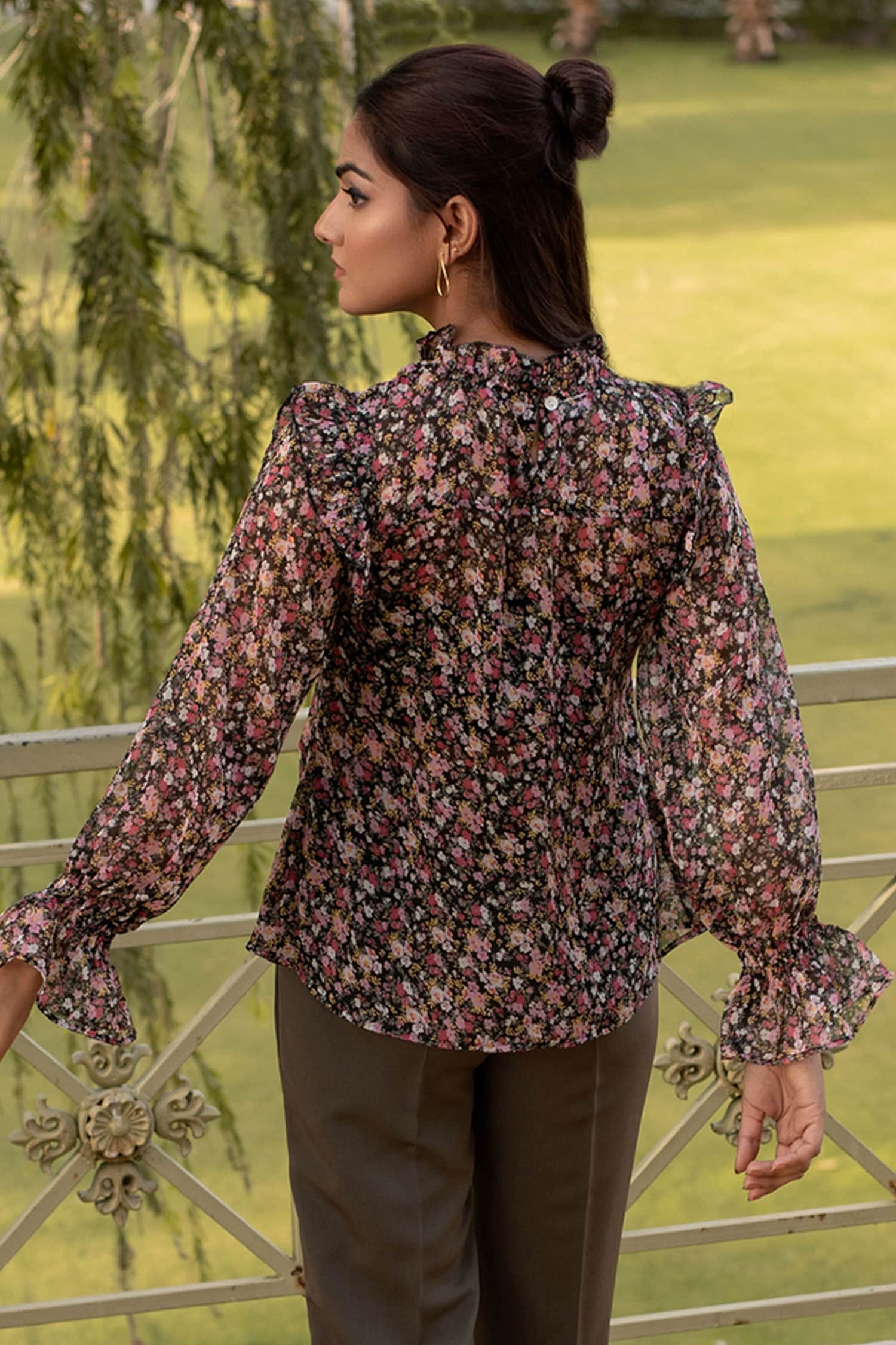 Buy Hitarth Fashion Women's Chiffon Floral Ruffle Sleeve Blouse  (SFB103_BK_FREE_Black_Free Size) Online at Best Prices in India - JioMart.