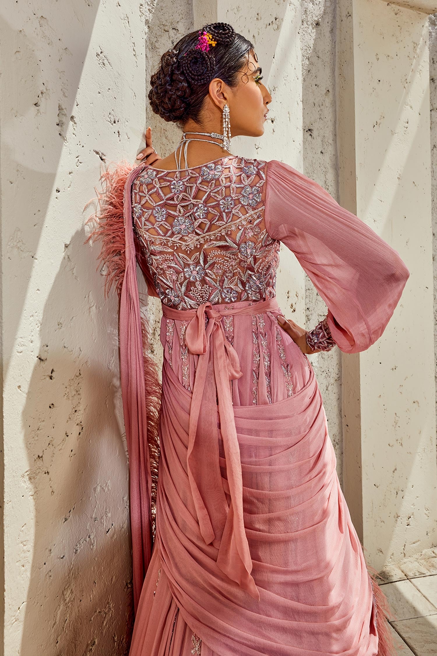 Buy Indian Designer Pre-stitched Saree Choli Blouse Women Gown Sari dress  8717 at Amazon.in
