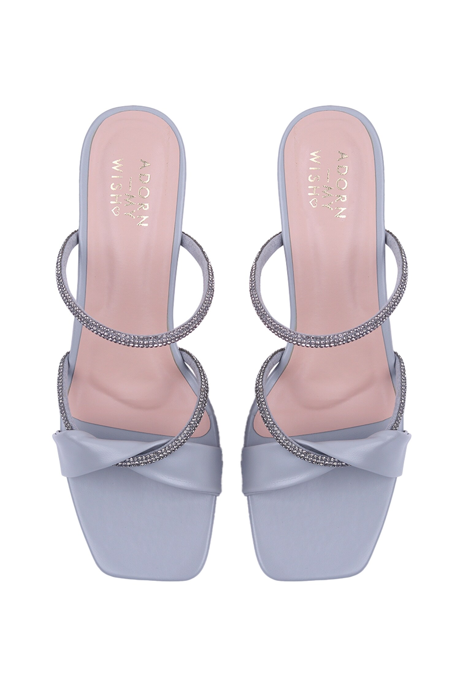 Adorn My Wish - Grey Embellished Strappy Transparent Block Heels