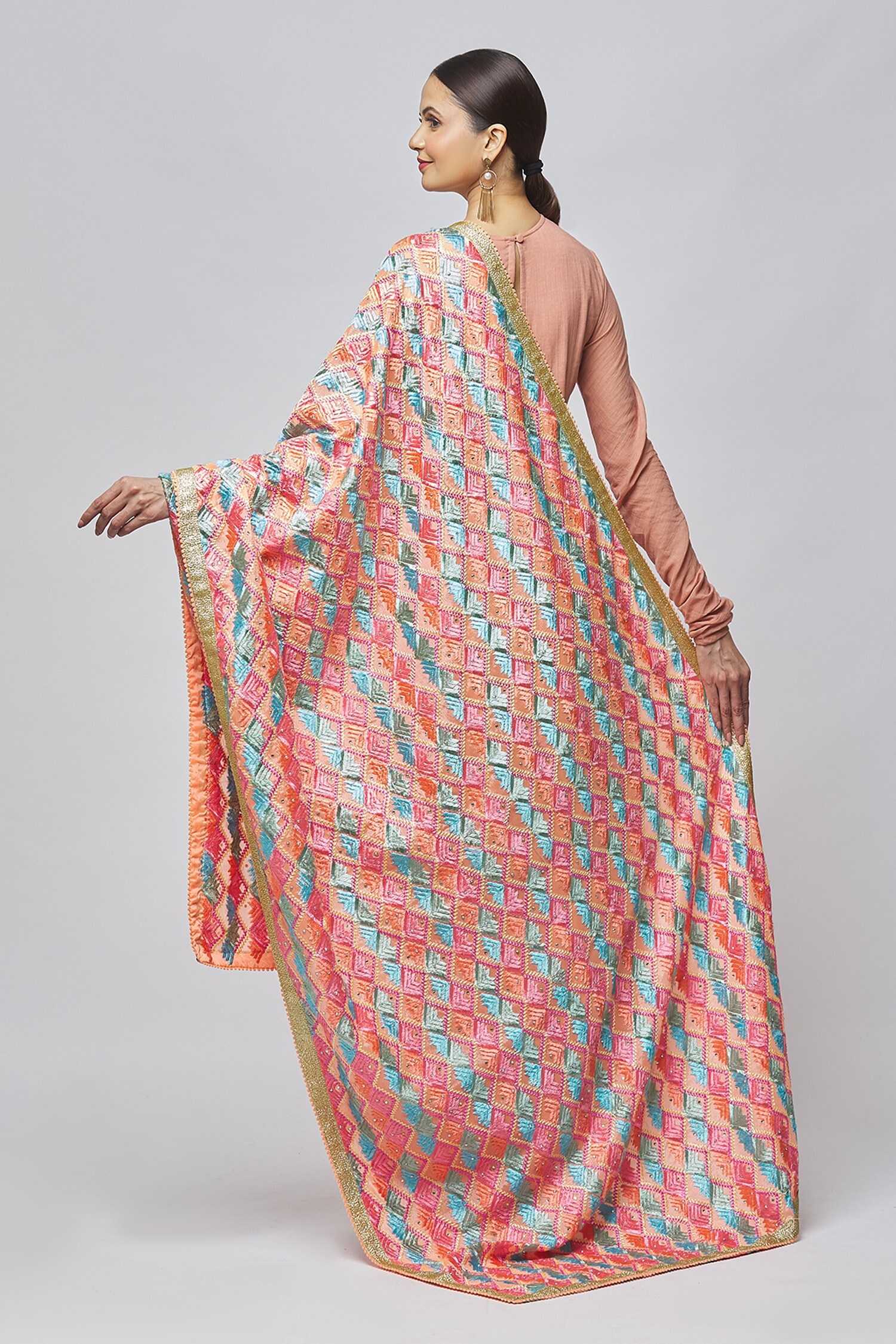 Buy Samyukta Singhania Multi Color Cotton Silk Contrast Diamond Tile ...