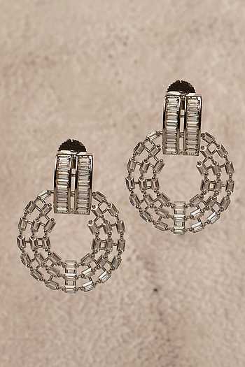 Buy Silver Plated American Diamonds Circular Embellished Earrings by ...