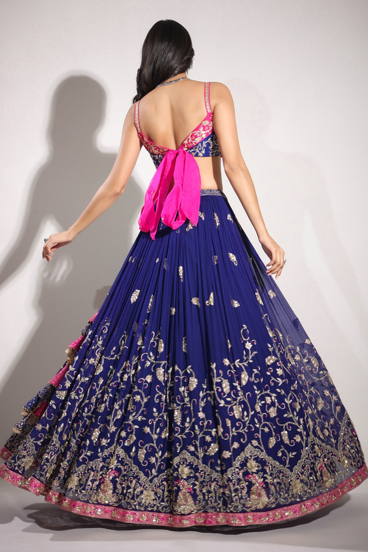 Blue Lehenga with Pink Choli Latest Designer Silk Lehenga
