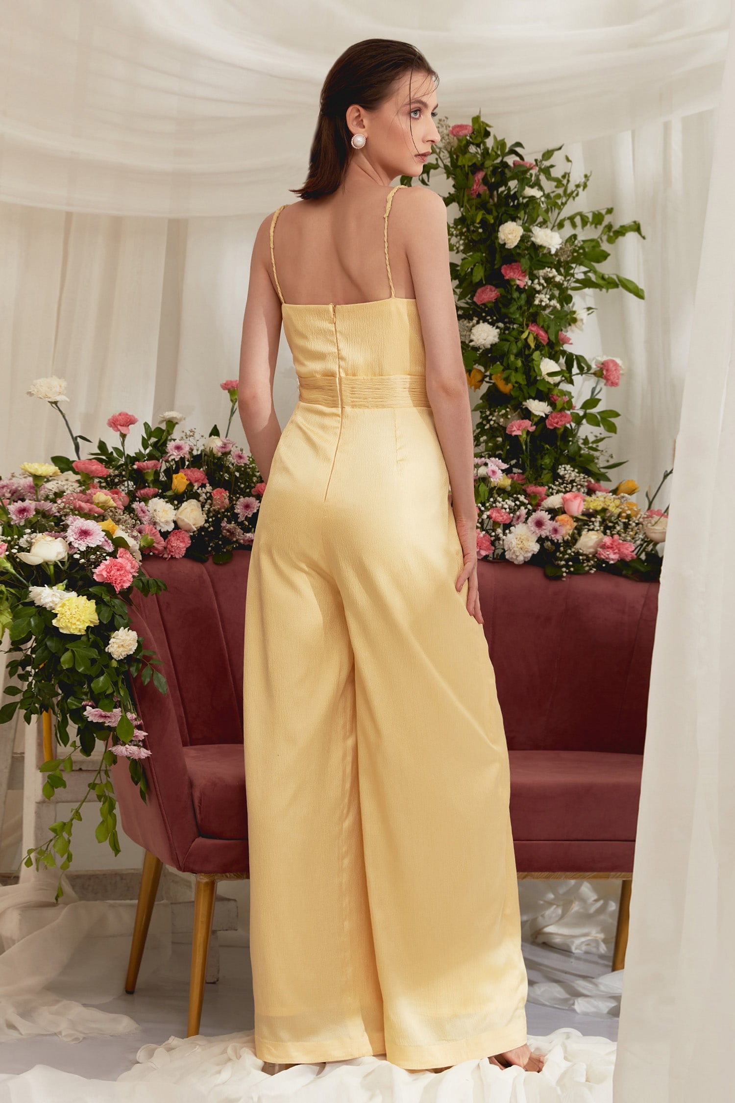 Mustard store satin jumpsuit