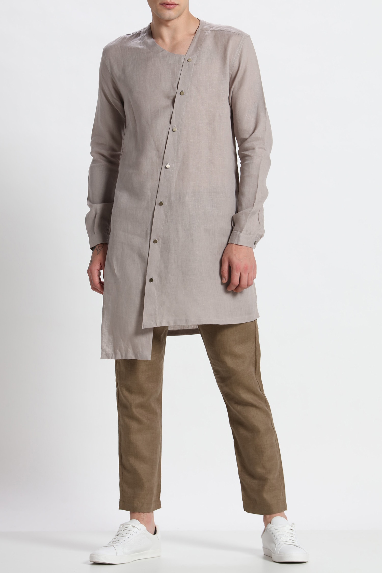Buy Grey Linen Straight Kurta For Men by Son of A Noble Snob Online at ...