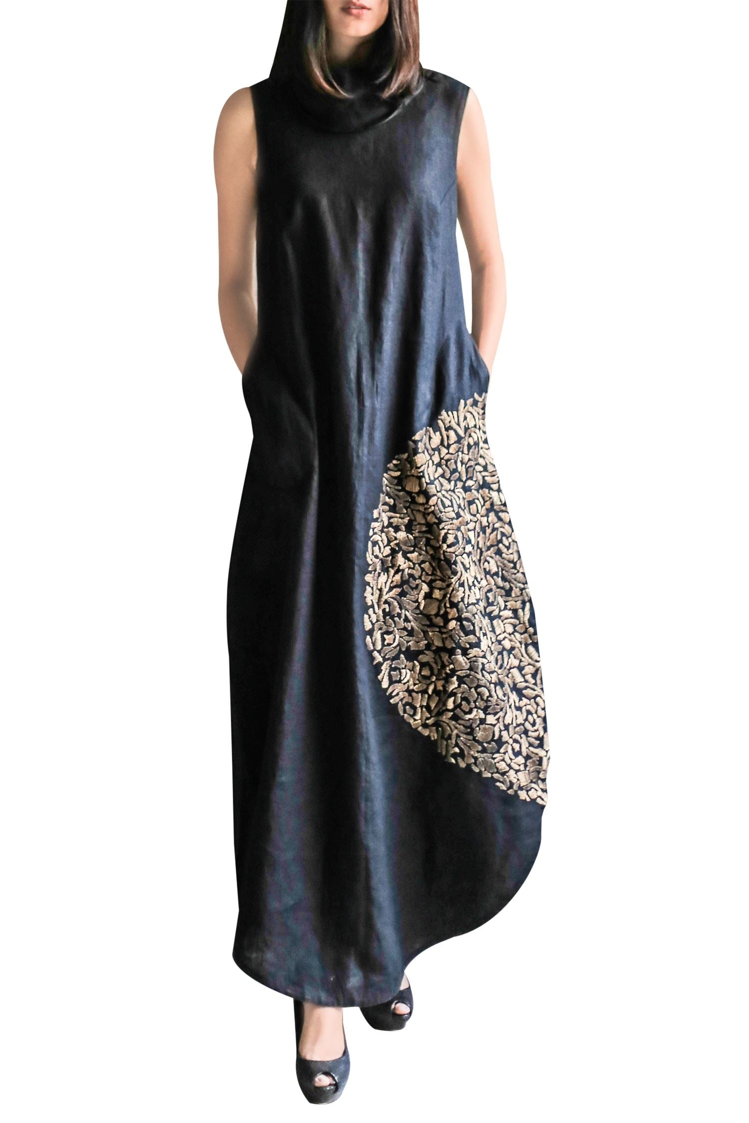 Taika by Poonam Bhagat Black Linen Dress