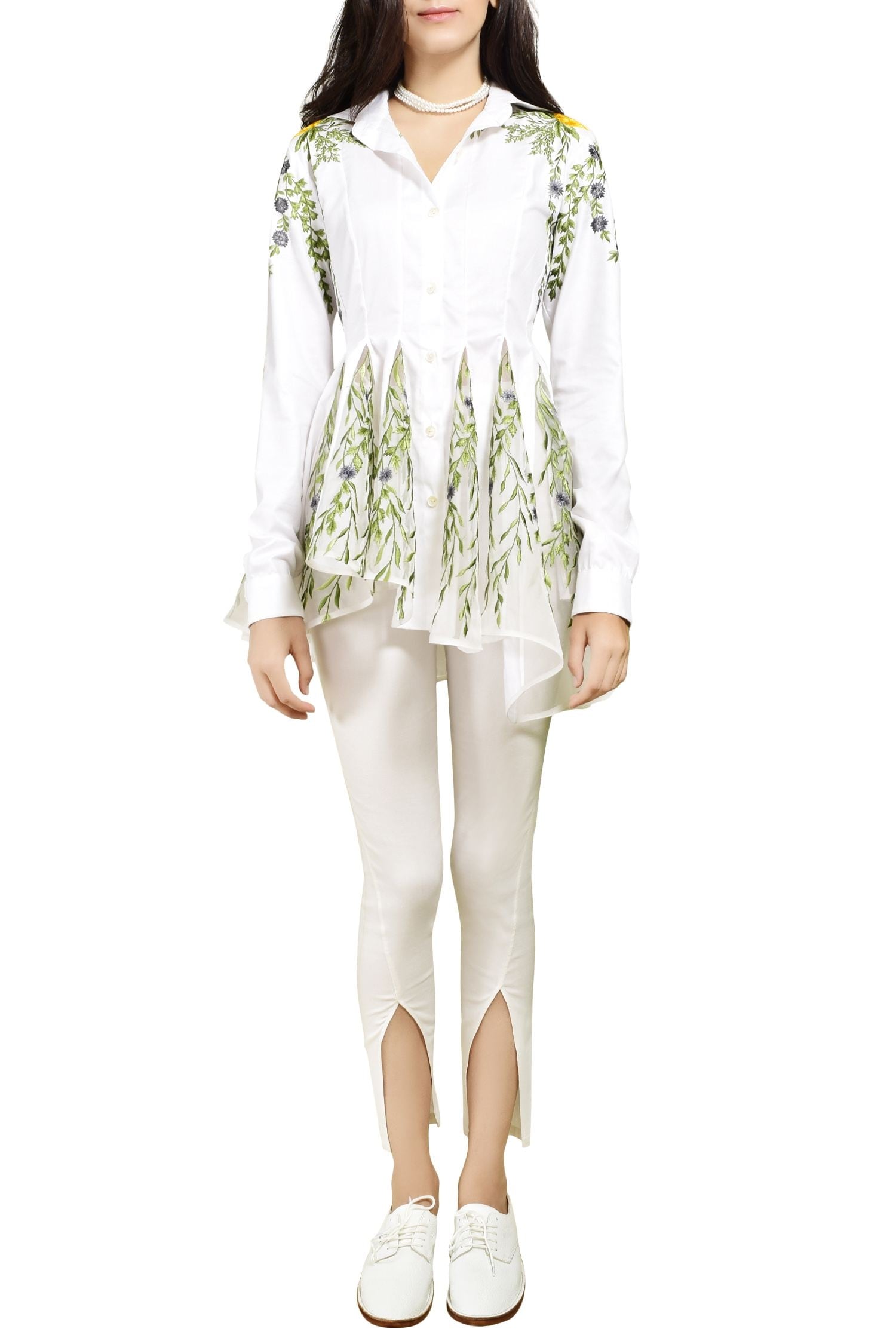 Shriya Som White Shirt Collar Asymmetric Embroidered For Women