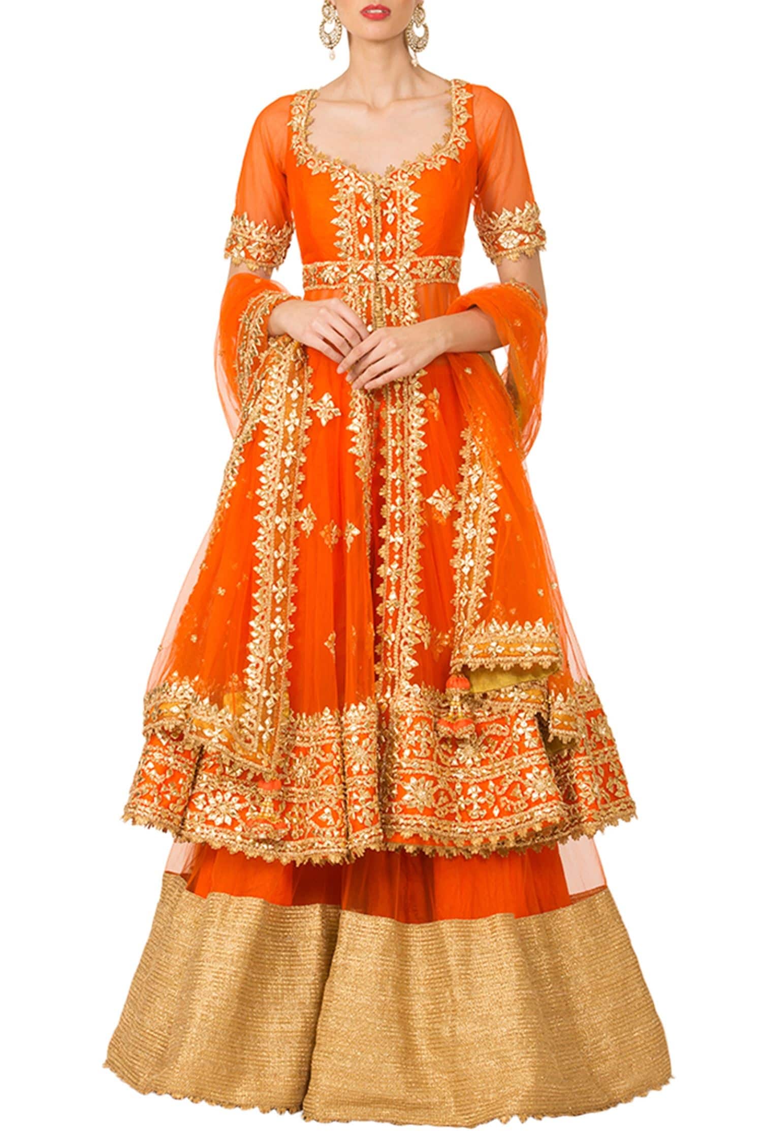 Buy Preeti S Kapoor Orange And Gold Sharara Set Online | Aza Fashions