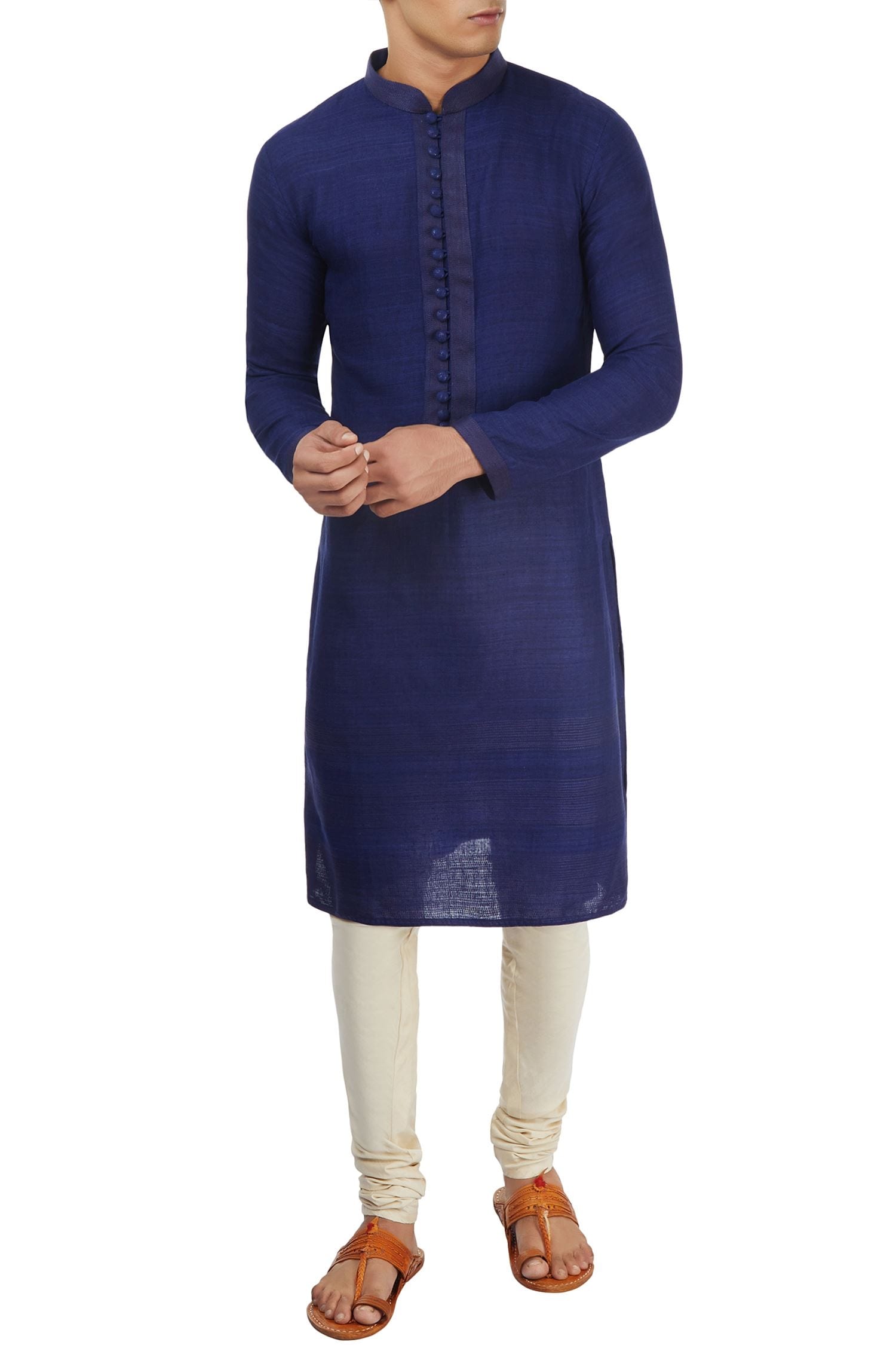 Buy Blue Pure Matka Cotton Silk Textured Kurta For Men by Pranay Baidya