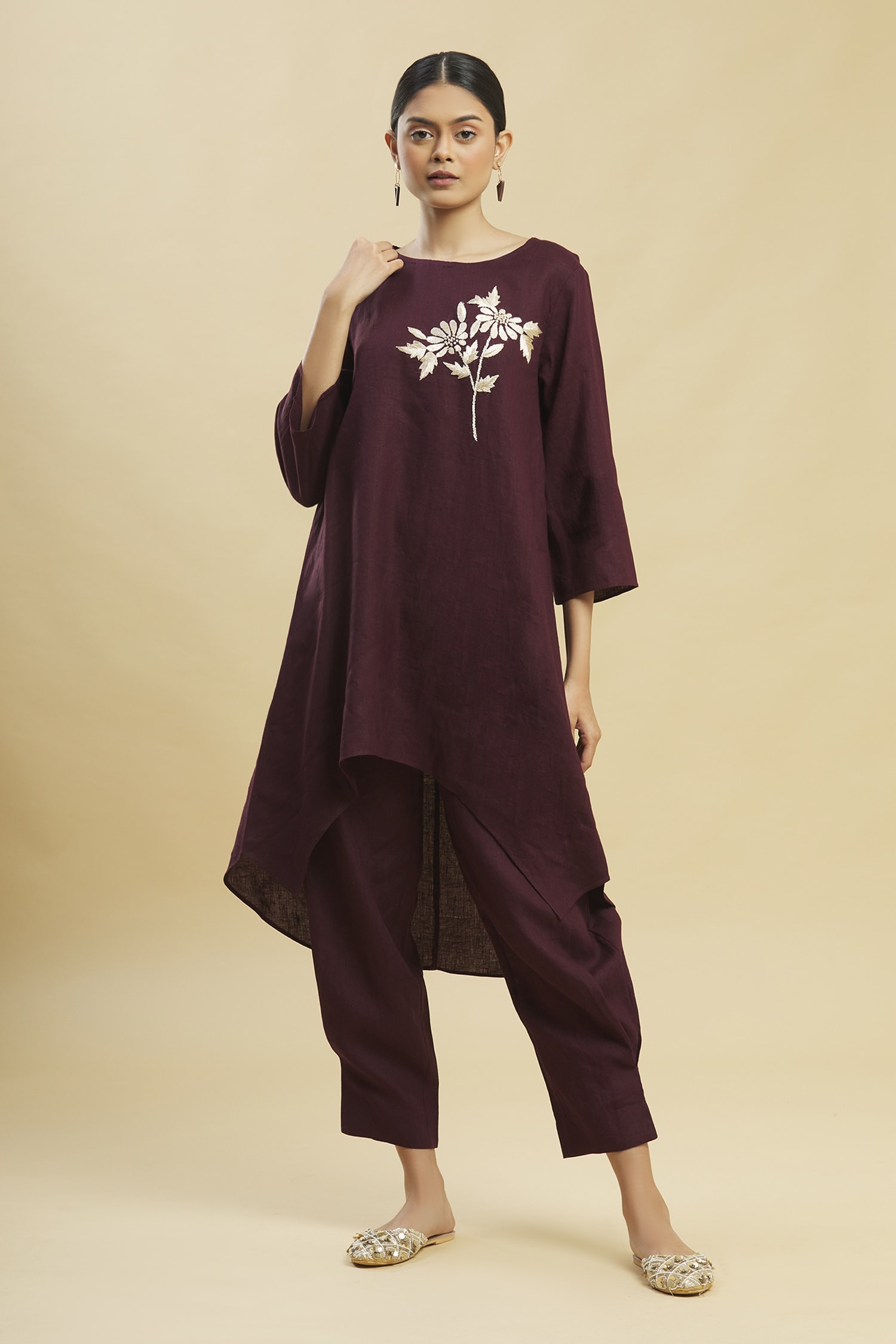 Linen Bloom Maroon Linen Pant