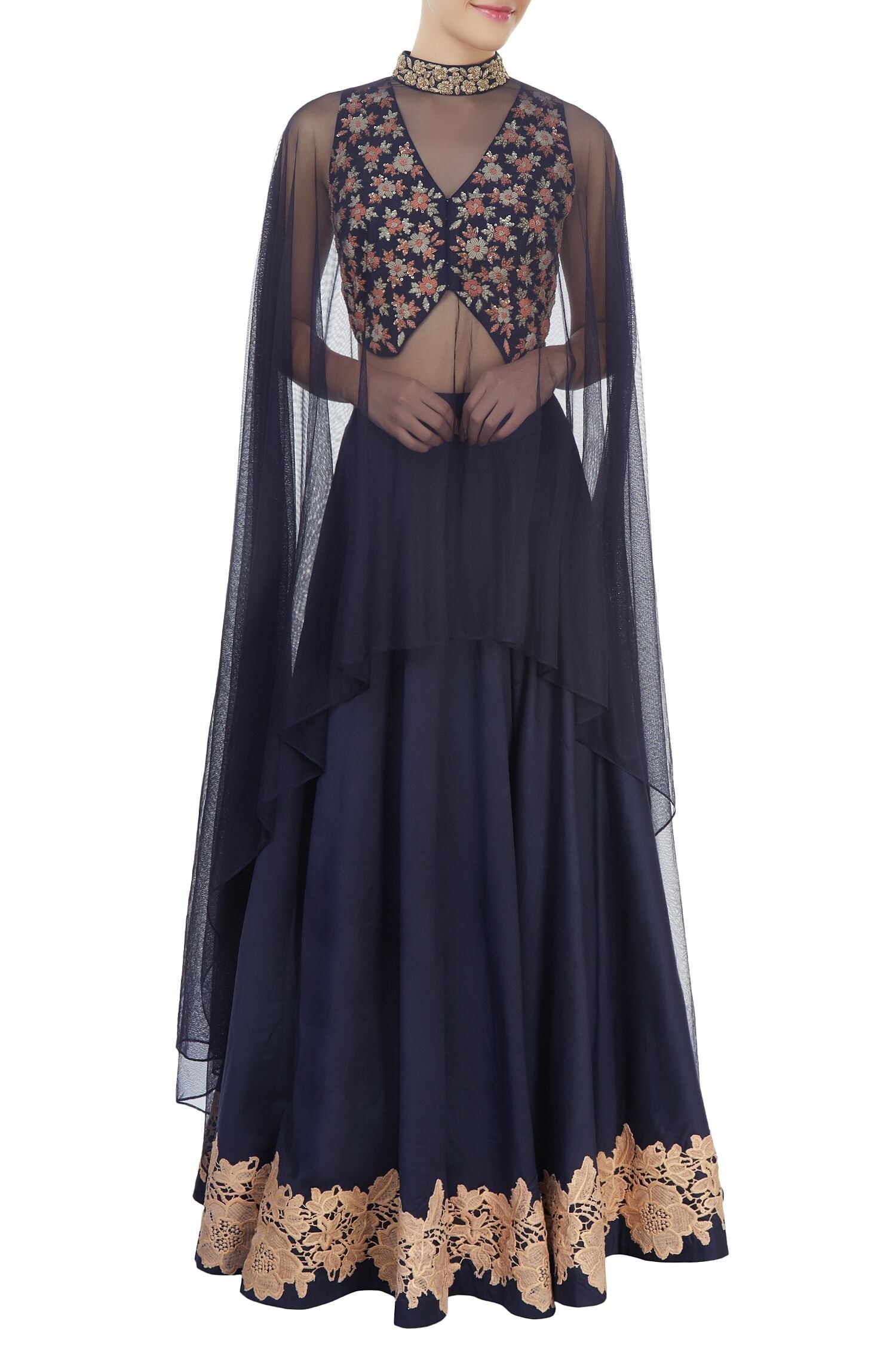 J by Jannat Navy Blue Lehenga And Blouse With Cape