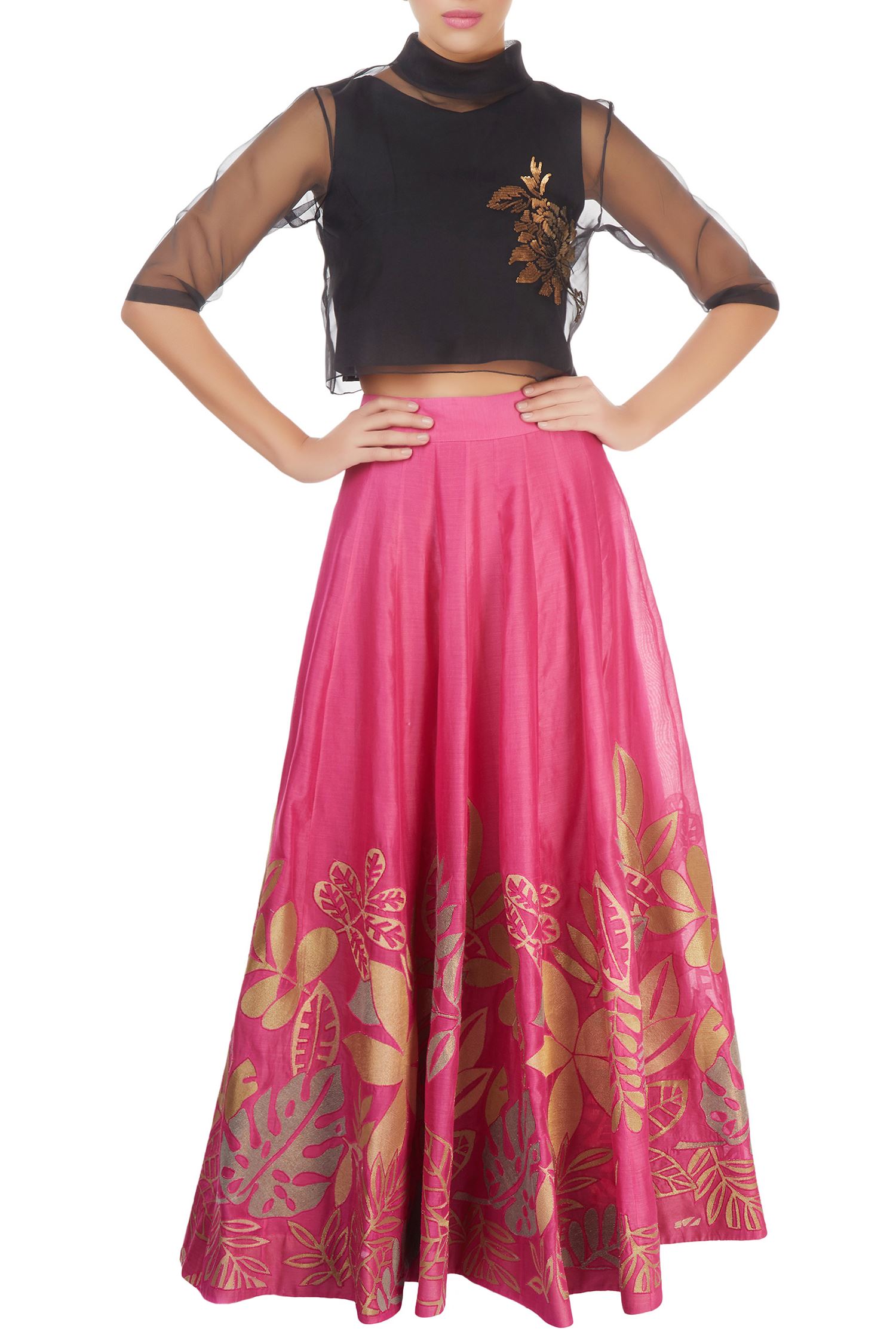 Buy Pink skirt with floral motif by Taika by Poonam Bhagat at Aza Fashions