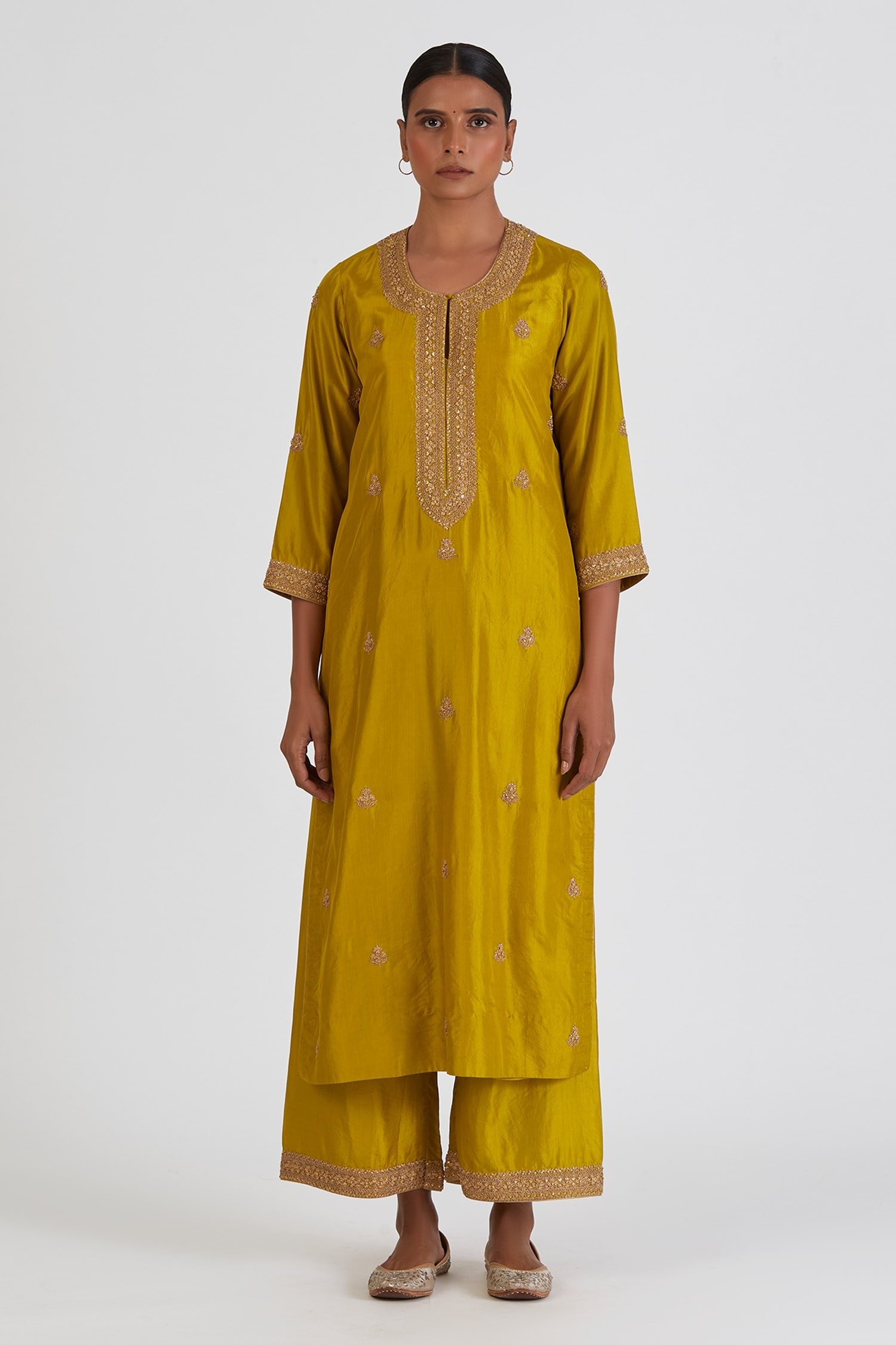 Buy Lajjoo C Yellow Silk Arshia Embroidered Kurta And Pant Set Online