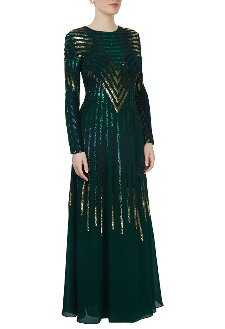 green embellished gown