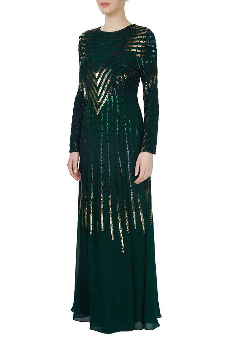 green embellished gown