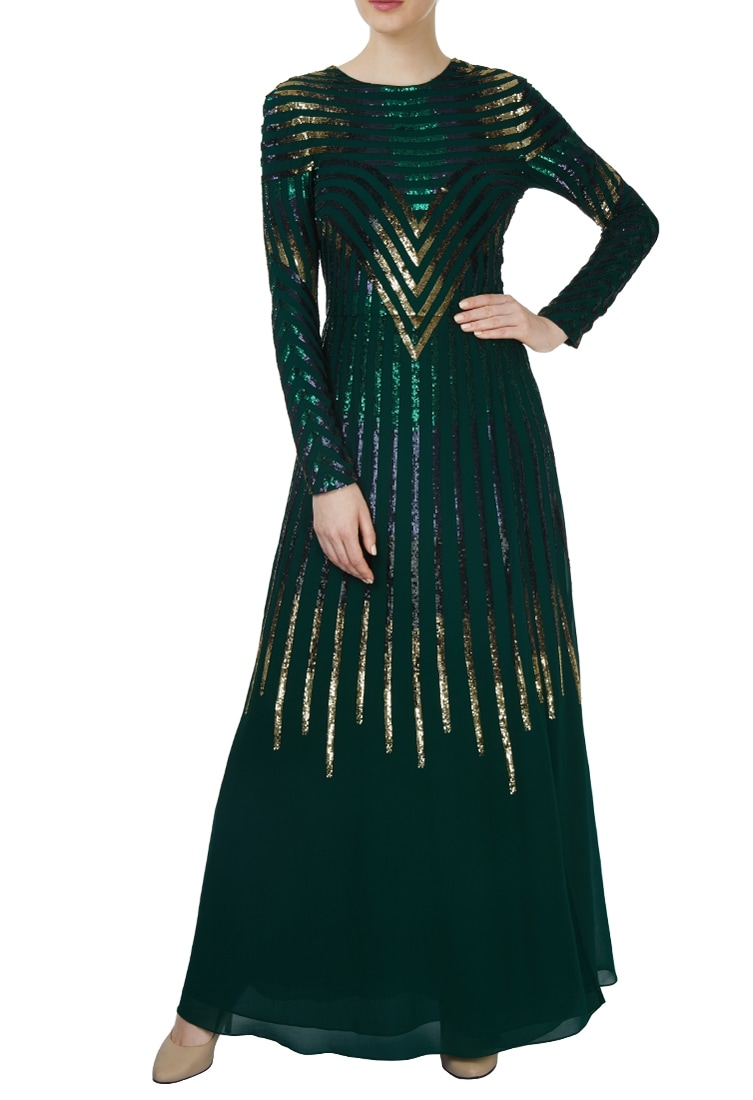 green embellished gown