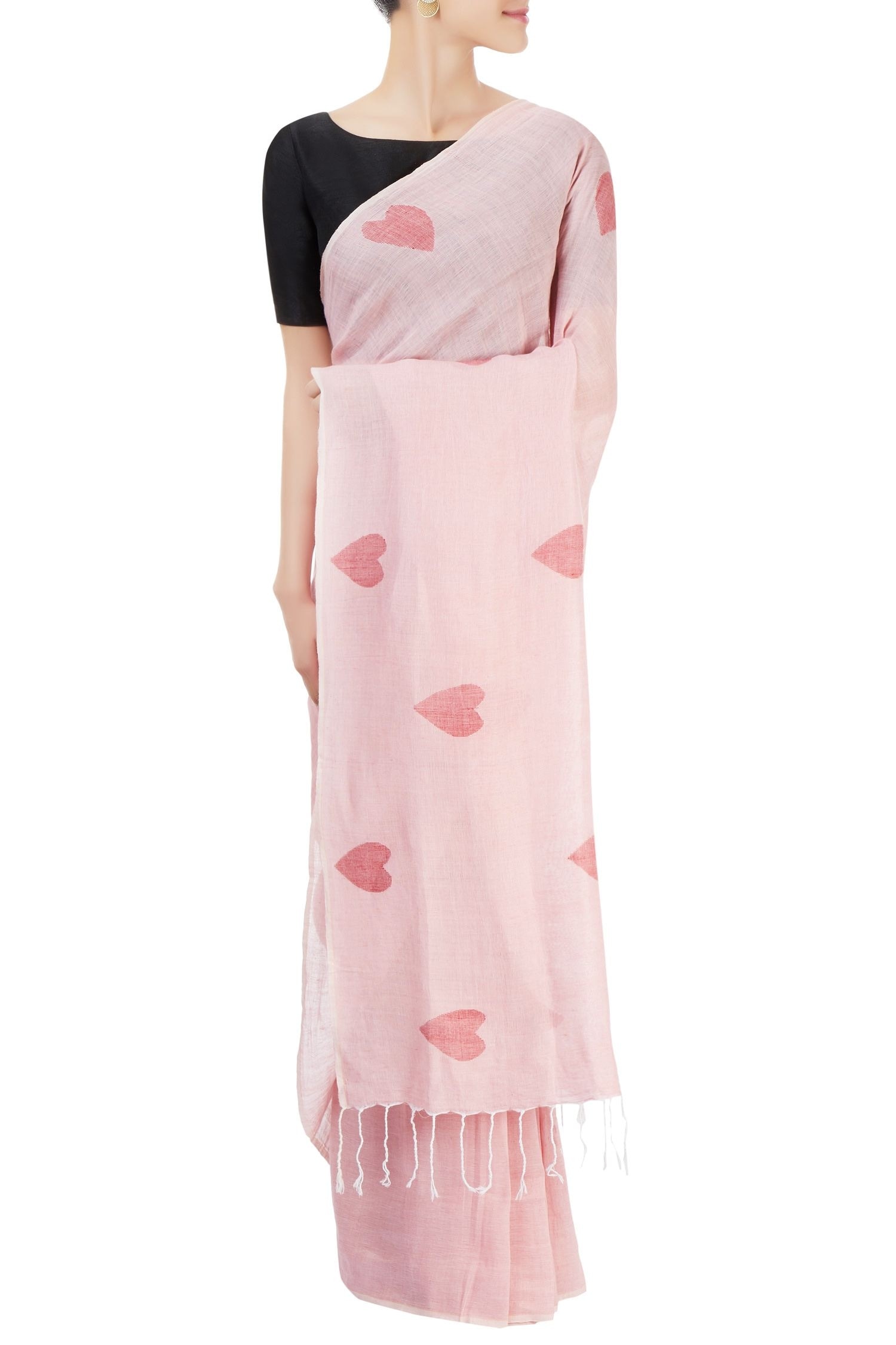 Galang Gabaan Pink Cotton Linen Printed Saree For Women